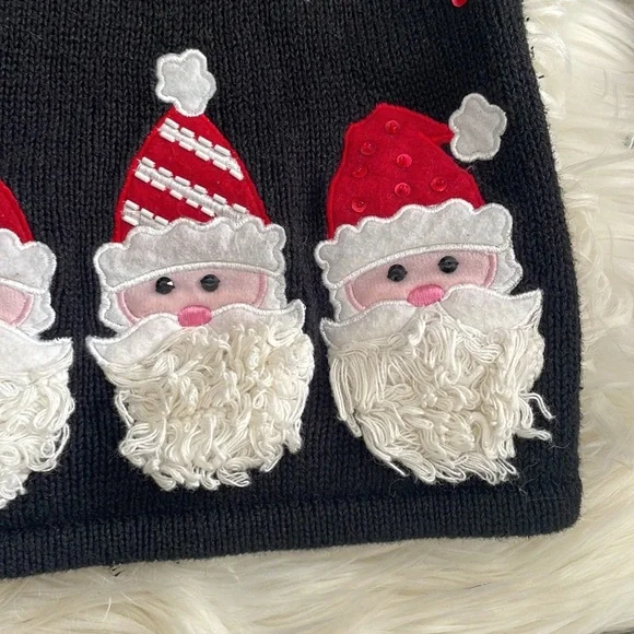 Classic elements vintage vtg beaded snowflake black Santa ugly Christmas sweater - Picture 10 of 16